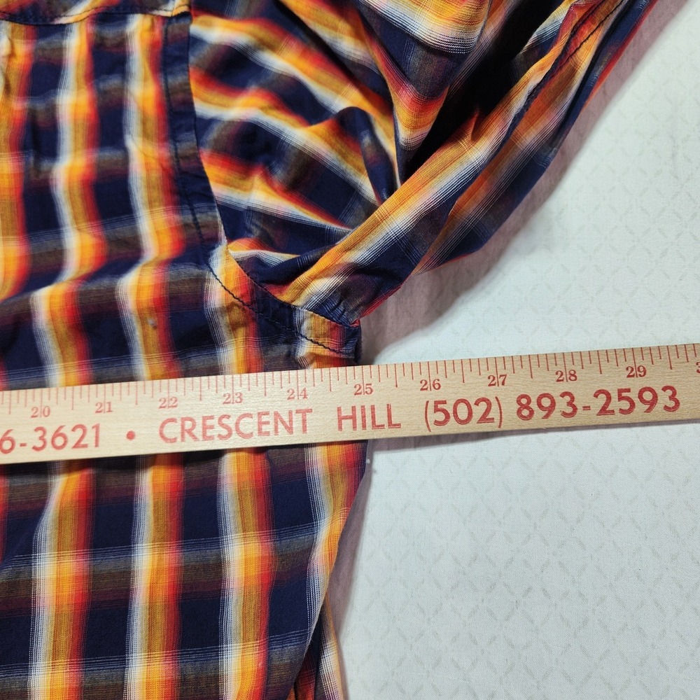 Rocawear Mens 2XL Plaid Button Up Shirt Blue Orange Yellow Long Sleeve Cotton - Picture 11 of 12